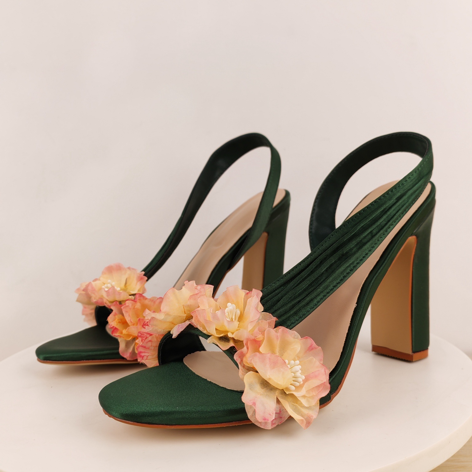 Block Heels Slingback Flowers  - Slip Dress Satin review and price