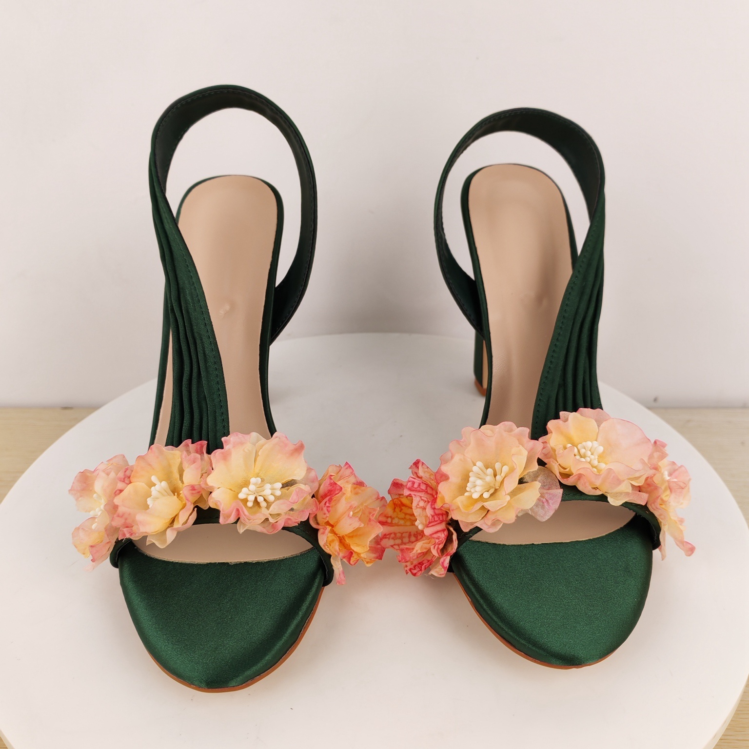 Block Heels Slingback Flowers  - Slip Dress Satin review and price